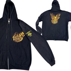 Harley Davidson Zip Up Hoodie Black Flaming Eagle Naples Fl Sz XL VTG Biker Y2K
